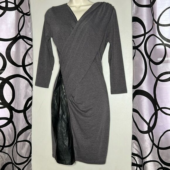 Alice Blue Ruched Faux Leather & Jersey Knit Dress - Picture 1 of 7